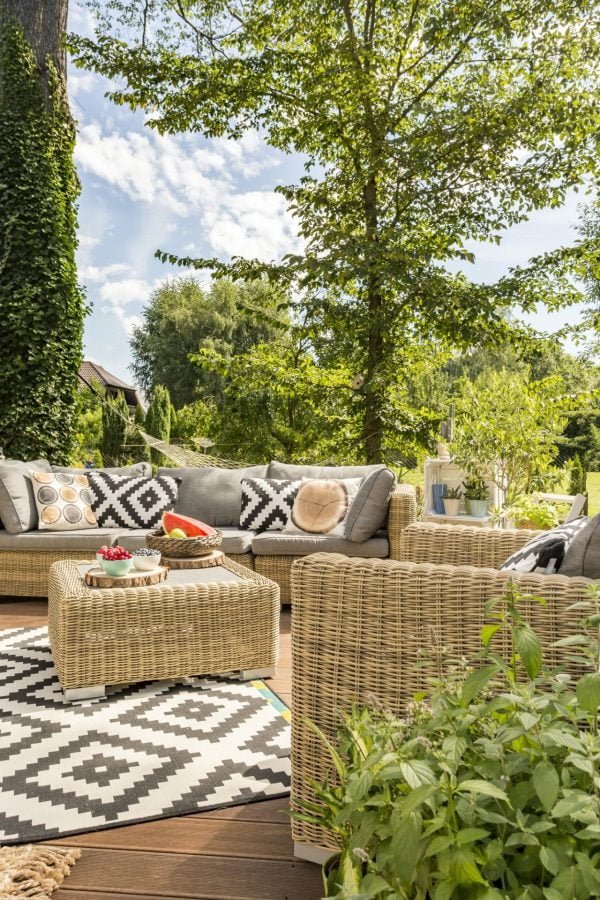 outdoor terrace with rattan furnitures